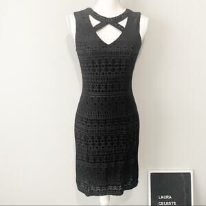 Guess black cut out beaded dress body con dress size 4 sleeveless velvet
